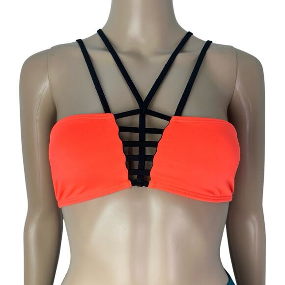 Pilyq Other - Pily Q Neon Orange Black Strappy Pull Over Bikini Top